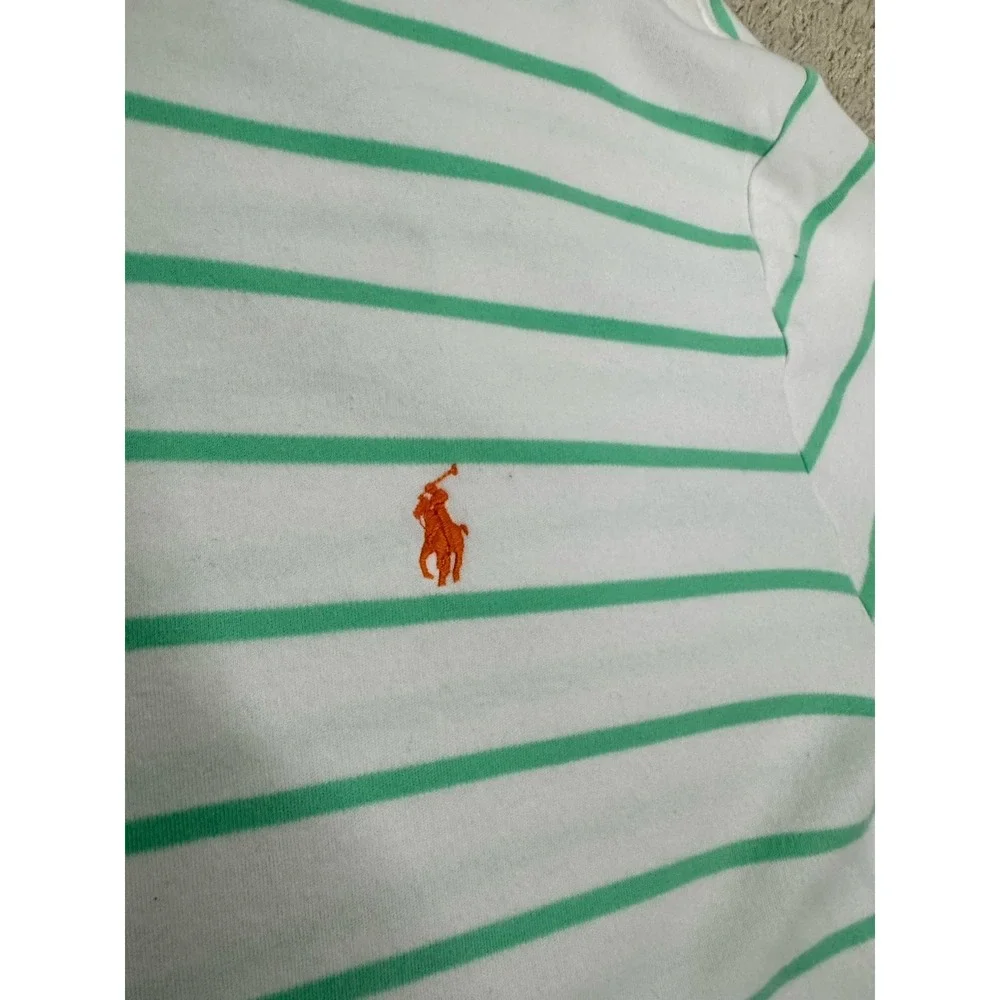 VTG Polo Ralph Lauren Men's Green‎ And White Stripe Polo Shirt Size XXL Preppy